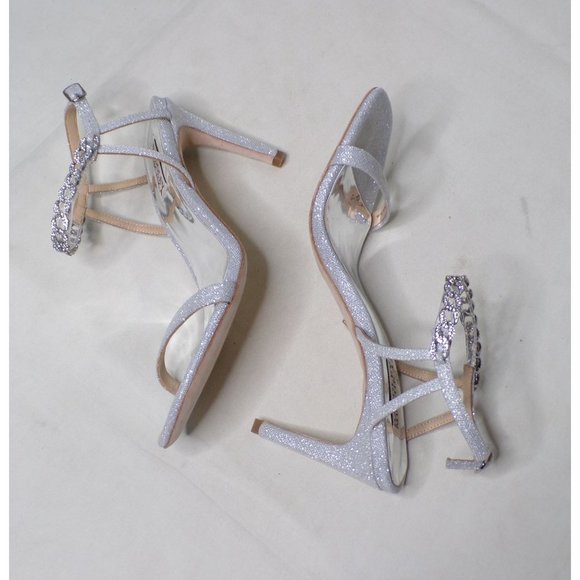 BADGLEY MISCHKA  Kai Rhinestone Chain Ankle Strap Sandal Shoes Heel 8 NEW - Picture 11 of 14